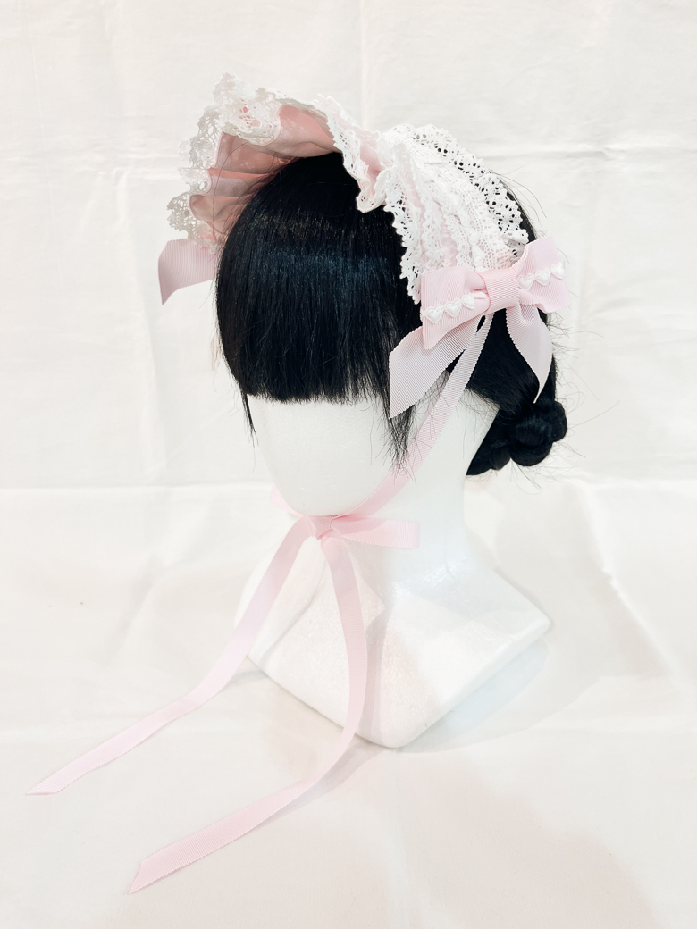 黒×オフ白セット　ハートエプロン　　Creamy Ribbon ヘッドドレス小物